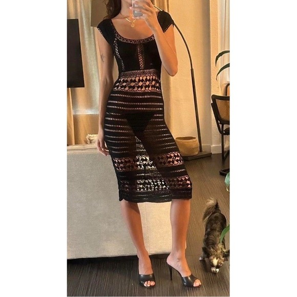 Vintage Y2K SPIGA Crochet Mesh black Dress Goth Grunge Fairy fit S & M/NEW . - Picture 1 of 7